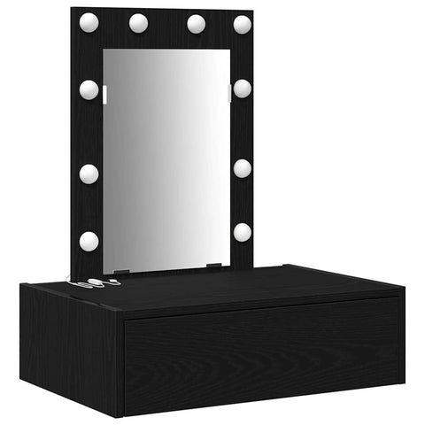 vidaXL Wall-Mounted Dressing Table with LED Lights - Black Oak