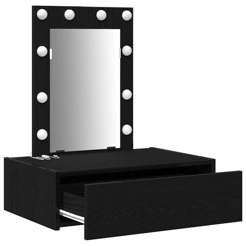 vidaXL Wall-Mounted Dressing Table with LED Lights - Black Oak
