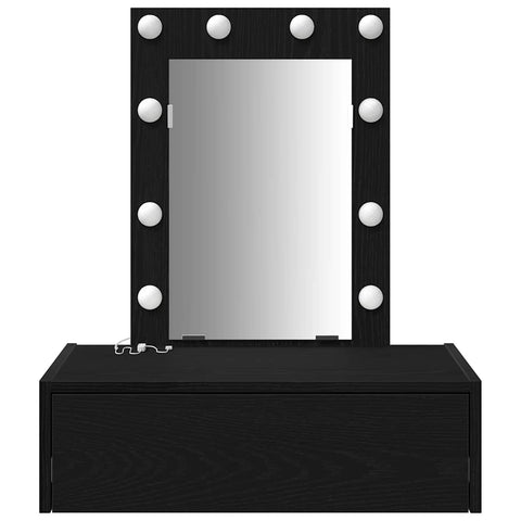 vidaXL Wall-Mounted Dressing Table with LED Lights - Black Oak
