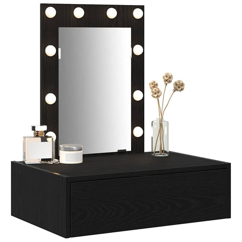 vidaXL Wall-Mounted Dressing Table with LED Lights - Black Oak