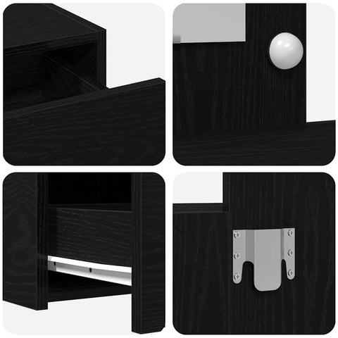 vidaXL Wall-Mounted Dressing Table with LED Lights in Black Oak