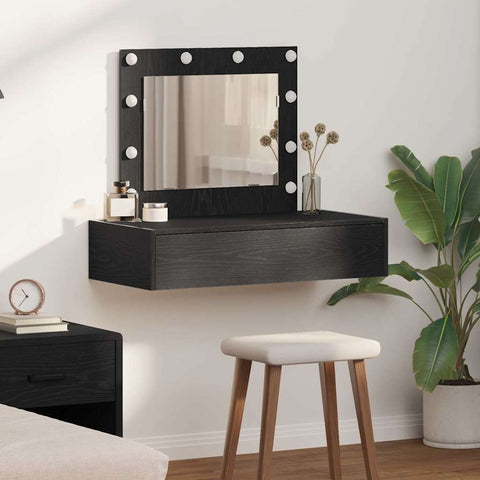 vidaXL Wall-Mounted Dressing Table with LED Lights in Black Oak