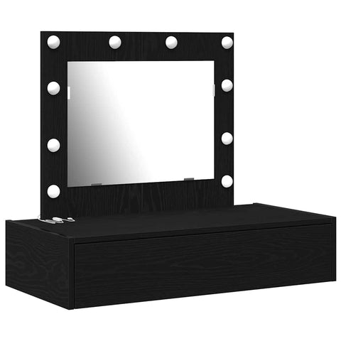 vidaXL Wall-Mounted Dressing Table with LED Lights in Black Oak