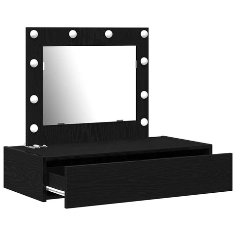 vidaXL Wall-Mounted Dressing Table with LED Lights in Black Oak