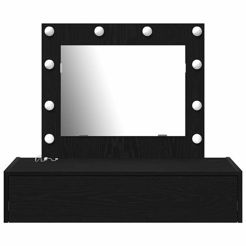 vidaXL Wall-Mounted Dressing Table with LED Lights in Black Oak
