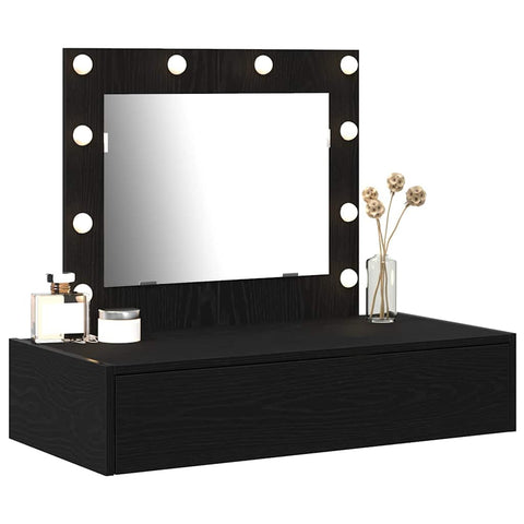 vidaXL Wall-Mounted Dressing Table with LED Lights in Black Oak