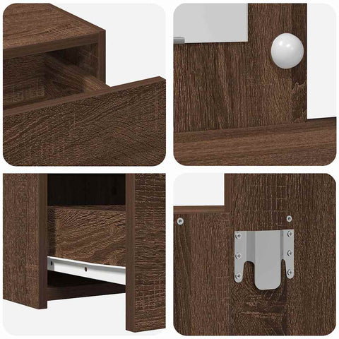 vidaXL Wall Hanging Dressing Table with LED Lights Brown Oak