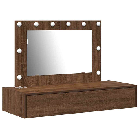 vidaXL Wall Hanging Dressing Table with LED Lights Brown Oak