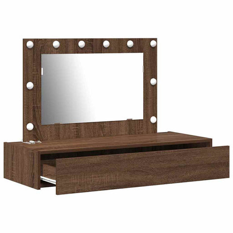 vidaXL Wall Hanging Dressing Table with LED Lights Brown Oak