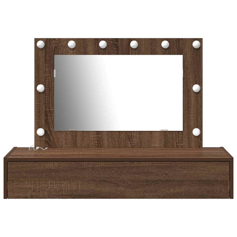 vidaXL Wall Hanging Dressing Table with LED Lights Brown Oak