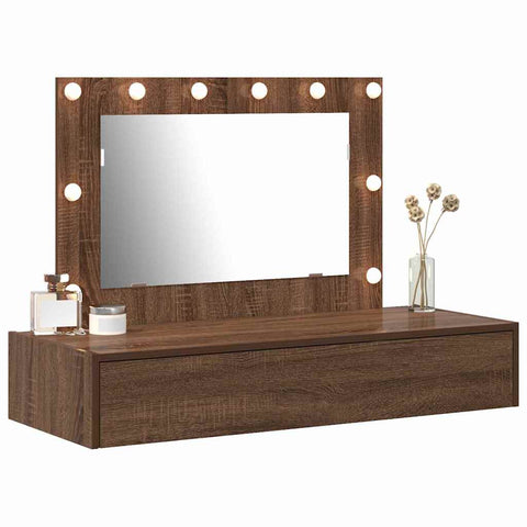 vidaXL Wall Hanging Dressing Table with LED Lights Brown Oak