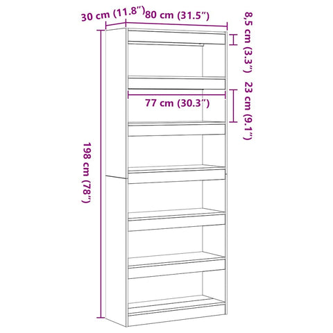 vidaXL Bookcase with Shelf Sonoma oak 80 x 30 x 198 cm Engineered wood