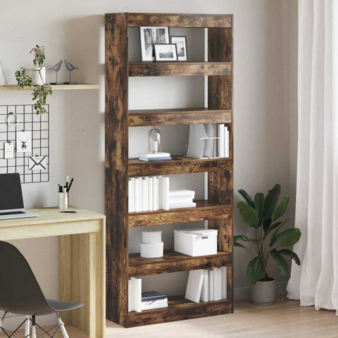 vidaXL Bookcase with Shelf Smoked oak 80 x 30 x 198 cm Engineered wood