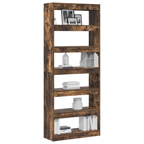 vidaXL Bookcase with Shelf Smoked oak 80 x 30 x 198 cm Engineered wood