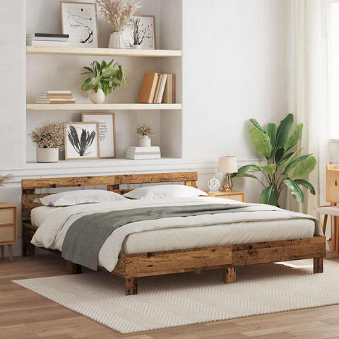 vidaXL Bed Frame with Headboard Old wood 200 x 200 cm Engineered wood