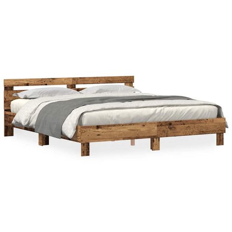 vidaXL Bed Frame with Headboard Old wood 200 x 200 cm Engineered wood