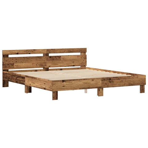 vidaXL Bed Frame with Headboard Old wood 200 x 200 cm Engineered wood