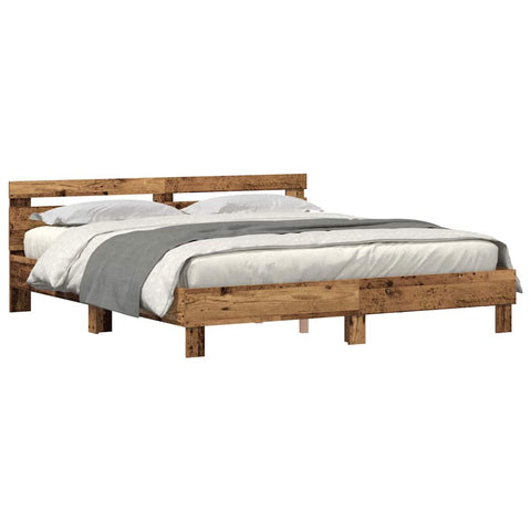 vidaXL Bed Frame with Headboard Old wood 200 x 200 cm Engineered wood