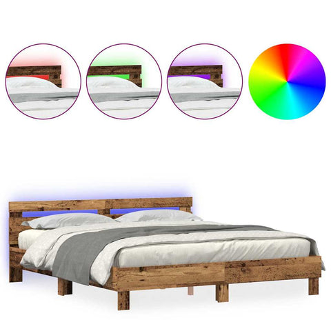 vidaXL Bed Frame with Headboard Old wood 200 x 200 cm Engineered wood