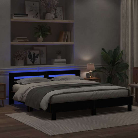 vidaXL Bed Frame with Headboard Black oak 200 x 200 cm Engineered wood