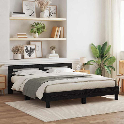 vidaXL Bed Frame with Headboard Black oak 200 x 200 cm Engineered wood