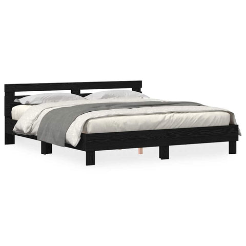 vidaXL Bed Frame with Headboard Black oak 200 x 200 cm Engineered wood