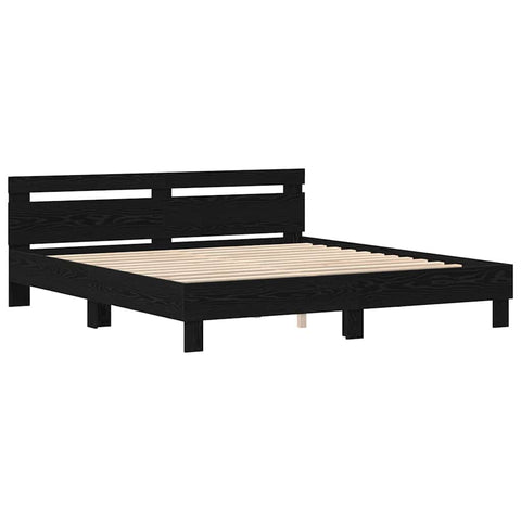 vidaXL Bed Frame with Headboard Black oak 200 x 200 cm Engineered wood