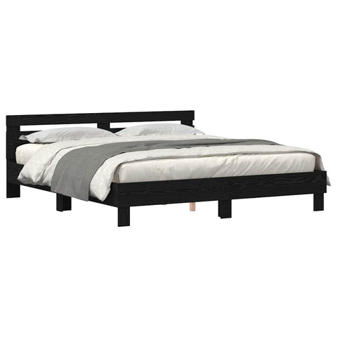 vidaXL Bed Frame with Headboard Black oak 200 x 200 cm Engineered wood