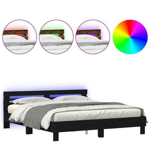 vidaXL Bed Frame with Headboard Black oak 200 x 200 cm Engineered wood