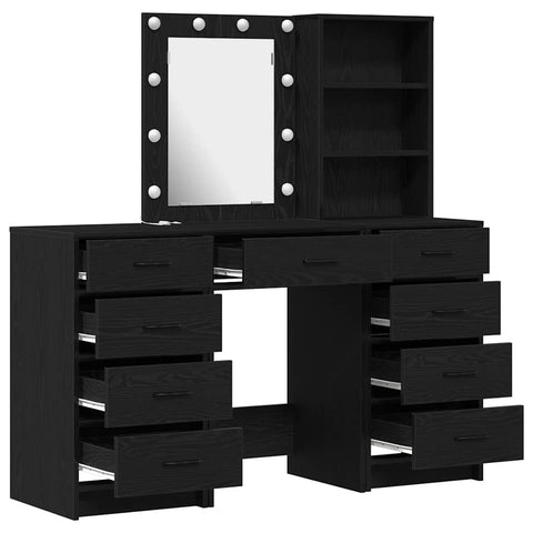 vidaXL Dressing Table 3 pcs Black 40 x 41 x 135 cm Engineered wood