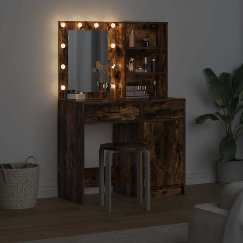 vidaXL Dressing Table Set with Shelf 2 pcs Smoked Oak 50 x 41 x 135 cm