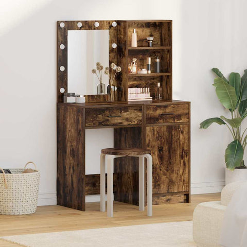 vidaXL Dressing Table Set with Shelf 2 pcs Smoked Oak 50 x 41 x 135 cm