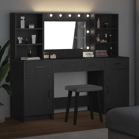 vidaXL Dressing Table Set with Door 3 pcs Black oak 78.5 x 41 x 135 cm