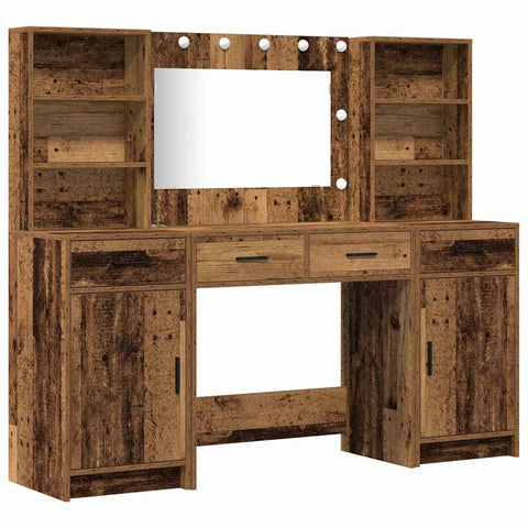 vidaXL Dressing Table Set with Shelf 3 pcs Old wood 78.5 x 41 x 135 cm