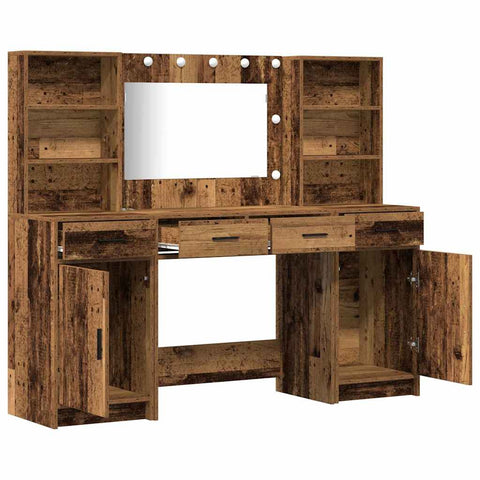 vidaXL Dressing Table Set with Shelf 3 pcs Old wood 78.5 x 41 x 135 cm