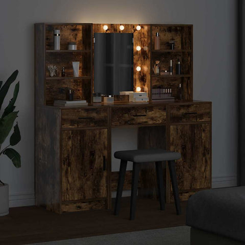 vidaXL Dressing Table Set with Shelf 3 pcs Smoked Oak 50 x 41 x 135 cm