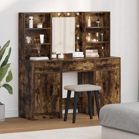 vidaXL Dressing Table Set with Shelf 3 pcs Smoked Oak 50 x 41 x 135 cm