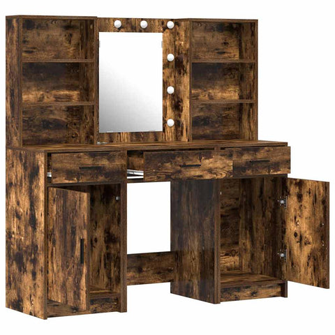 vidaXL Dressing Table Set with Shelf 3 pcs Smoked Oak 50 x 41 x 135 cm