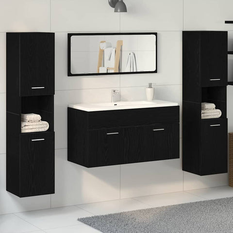 vidaXL 4 Piece Bathroom Furniture Set Black Oak Engineered Wood