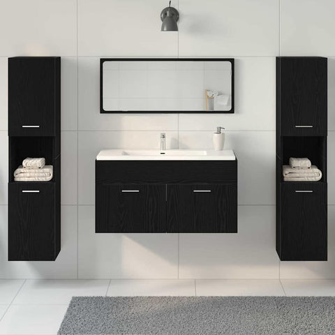 vidaXL 4 Piece Bathroom Furniture Set Black Oak Engineered Wood