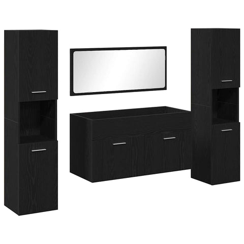 vidaXL 4 Piece Bathroom Furniture Set Black Oak Engineered Wood