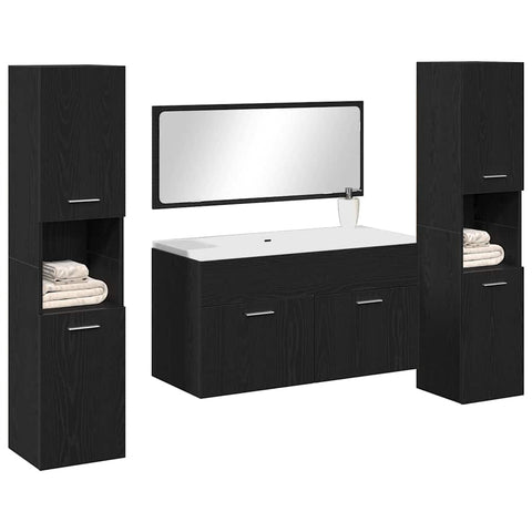 vidaXL 4 Piece Bathroom Furniture Set Black Oak Engineered Wood