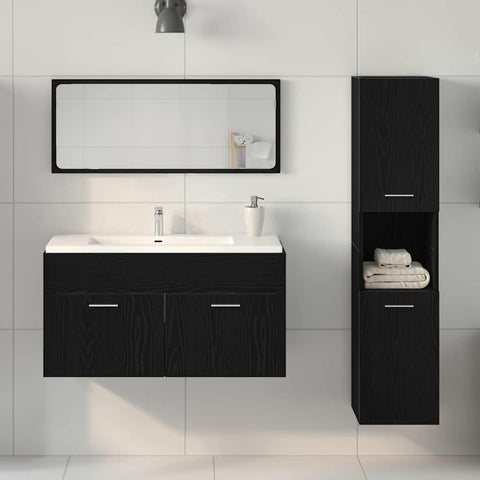 vidaXL 3 Piece Bathroom Furniture Set Black Oak Engineered Wood