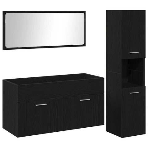 vidaXL 3 Piece Bathroom Furniture Set Black Oak Engineered Wood