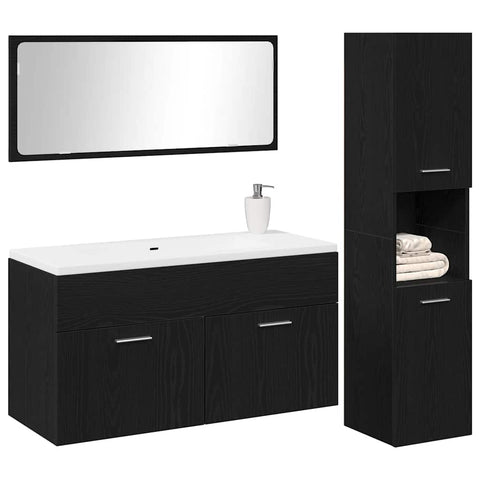 vidaXL 3 Piece Bathroom Furniture Set Black Oak Engineered Wood