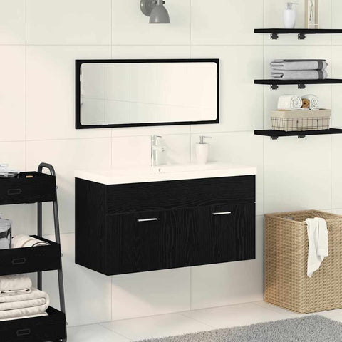 vidaXL Bathroom Furniture Set with Door 3 pcs Black Oak 90x38.5x46cm