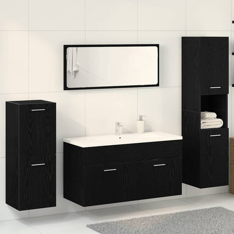 vidaXL 4 Piece Bathroom Furniture Set Black Oak Engineered Wood