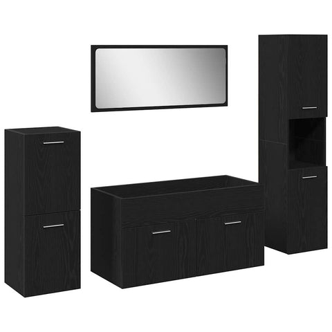 vidaXL 4 Piece Bathroom Furniture Set Black Oak Engineered Wood