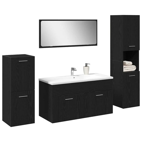 vidaXL 4 Piece Bathroom Furniture Set Black Oak Engineered Wood