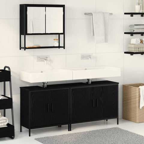 vidaXL 3 Piece Bathroom Furniture Set Black Oak Engineered Wood